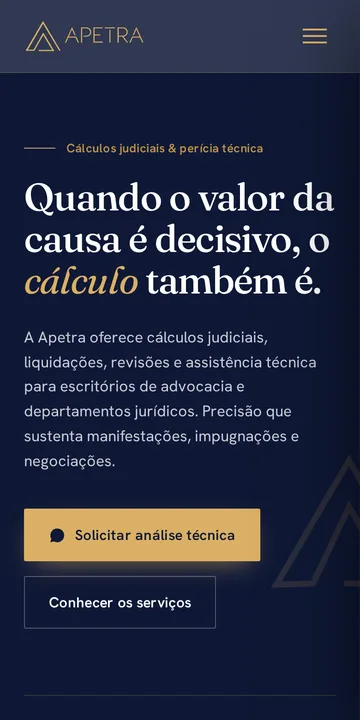 Site da Apetra no celular